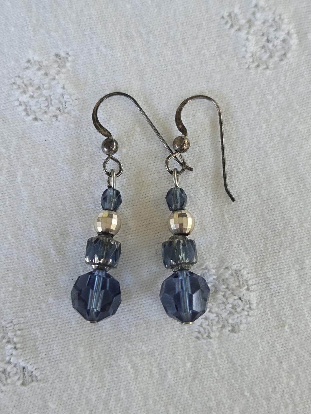 Vintage Blue Crystal and Silver Dangle Earrings